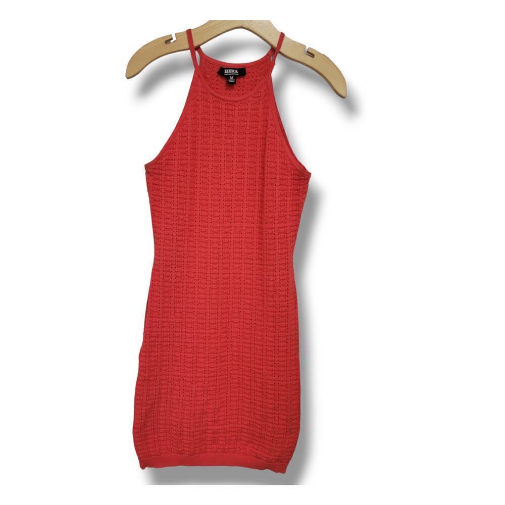 Hera Collection Women’s Orange Angelica Open-Knit Mini Dress – Size Medium